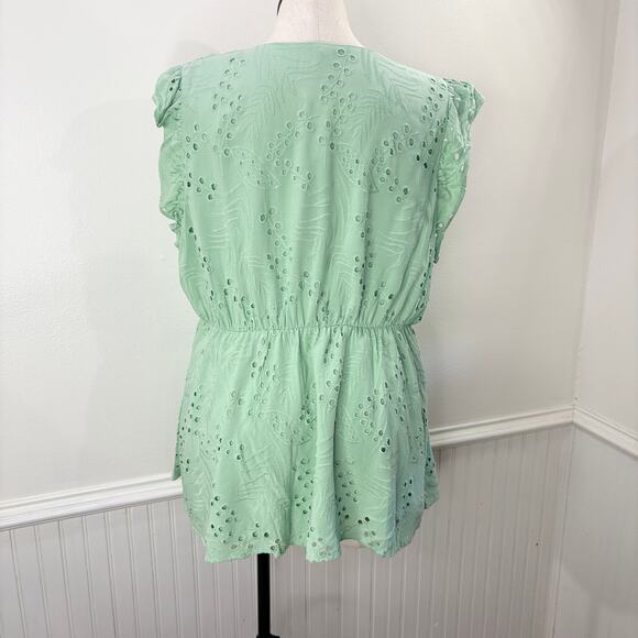 Torrid 2X Babydoll Tank Top Blouse Eyelet Ruffle Green Fairy Cottage Coquette - Picture 13 of 15